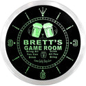 ADVPRO Brett's Game Room Beer Bar Custom Name Neon Sign Clock ncx0204-tm - Green