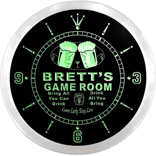 ADVPRO Brett's Game Room Beer Bar Custom Name Neon Sign Clock ncx0204-tm - Green