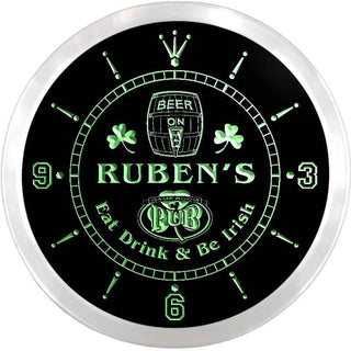 ADVPRO Ruben's Irish Game Room Bar Custom Name Neon Sign Clock ncx0205-tm - Green