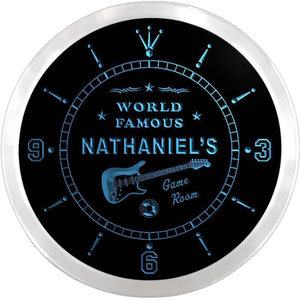 ADVPRO Nathaniel's Guitar Game Room Custom Name Neon Sign Clock ncx0207-tm - Blue