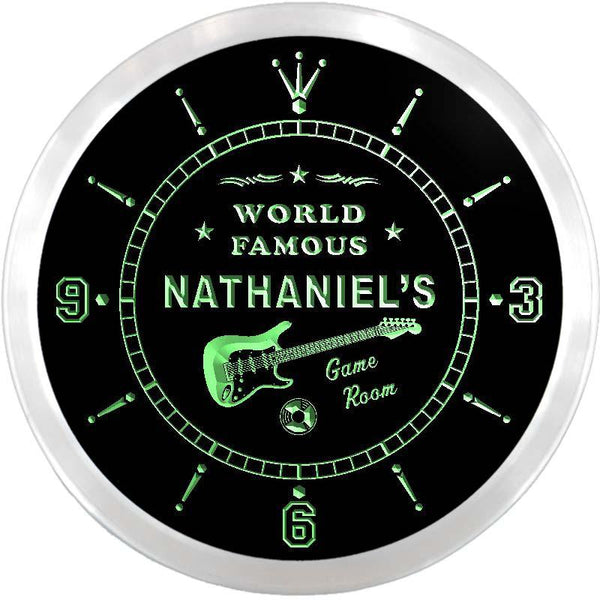 ADVPRO Nathaniel's Guitar Game Room Custom Name Neon Sign Clock ncx0207-tm - Green