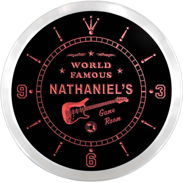 ADVPRO Nathaniel's Guitar Game Room Custom Name Neon Sign Clock ncx0207-tm - Red
