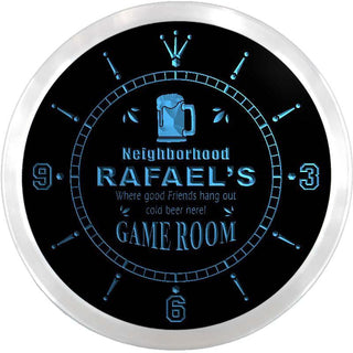 ADVPRO Rafael's Game Room Pub Bar Custom Name Neon Sign Clock ncx0208-tm - Blue