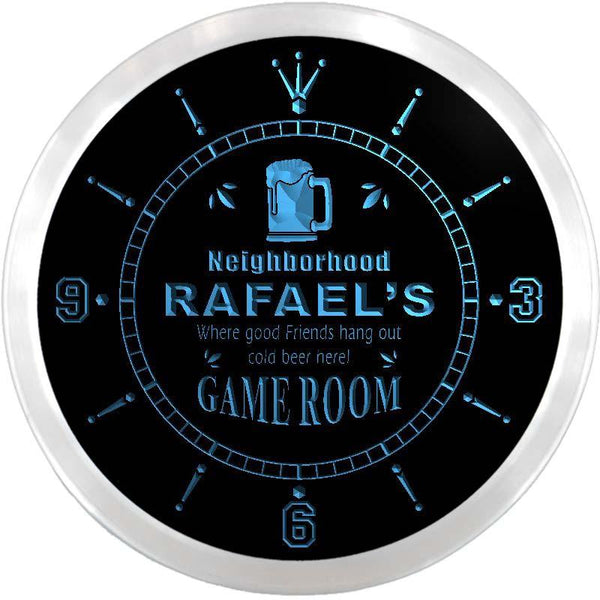 ADVPRO Rafael's Game Room Pub Bar Custom Name Neon Sign Clock ncx0208-tm - Blue