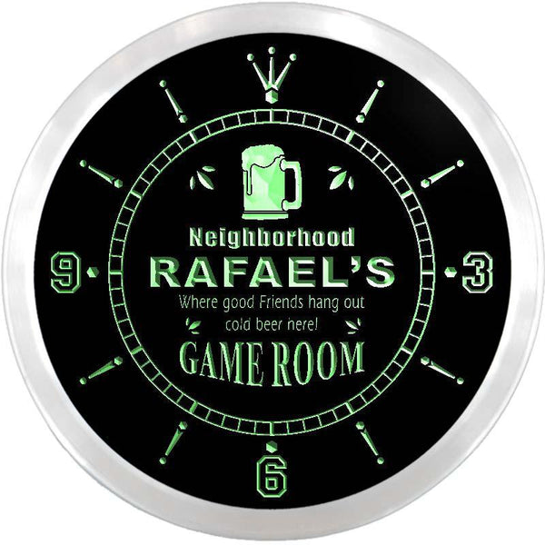 ADVPRO Rafael's Game Room Pub Bar Custom Name Neon Sign Clock ncx0208-tm - Green