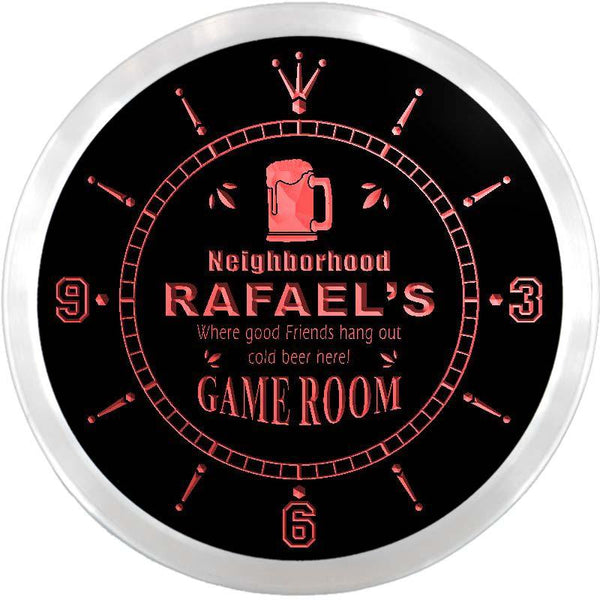 ADVPRO Rafael's Game Room Pub Bar Custom Name Neon Sign Clock ncx0208-tm - Red