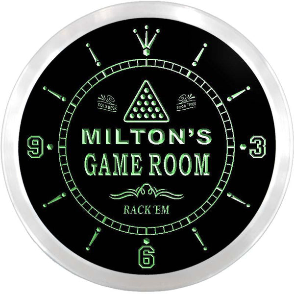 ADVPRO Milton's Billiards Game Room Custom Name Neon Sign Clock ncx0210-tm - Green