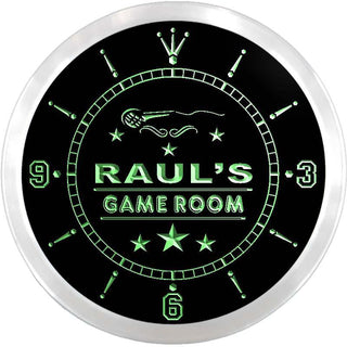 ADVPRO Raul's Karaoke Game Room Bar Custom Name Neon Sign Clock ncx0211-tm - Green