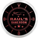 ADVPRO Raul's Karaoke Game Room Bar Custom Name Neon Sign Clock ncx0211-tm - Red