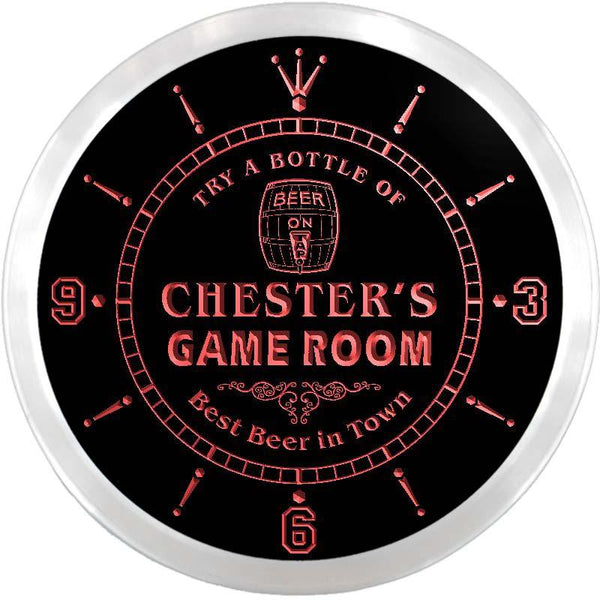 ADVPRO Chester's Beer Ale Game Room Custom Name Neon Sign Clock ncx0214-tm - Red