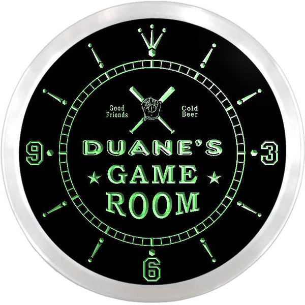 ADVPRO Duane's Baseball Game Room Custom Name Neon Sign Clock ncx0215-tm - Green