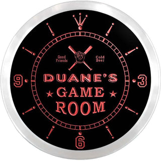 ADVPRO Duane's Baseball Game Room Custom Name Neon Sign Clock ncx0215-tm - Red