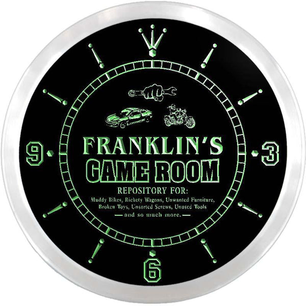 ADVPRO Franklin's Garage Game Room Custom Name Neon Sign Clock ncx0216-tm - Green