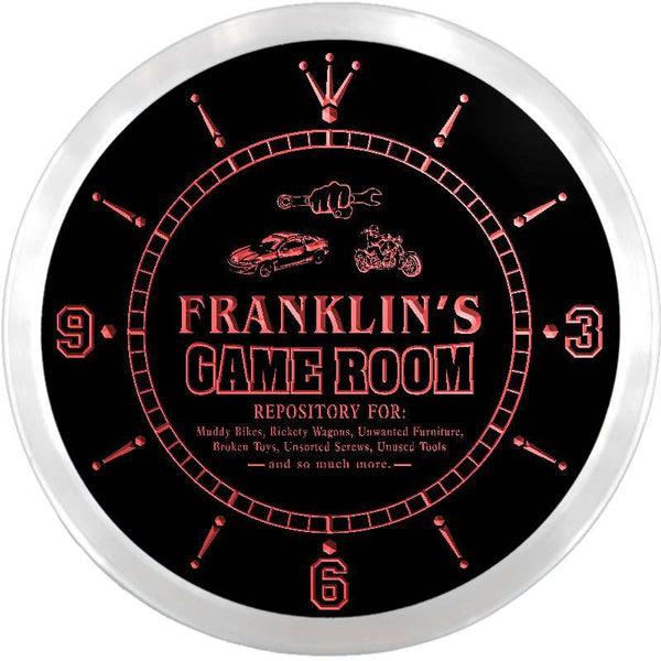 ADVPRO Franklin's Garage Game Room Custom Name Neon Sign Clock ncx0216-tm - Red