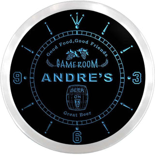 ADVPRO Andre's Bar & Grill Game Room Custom Name Neon Sign Clock ncx0217-tm - Blue