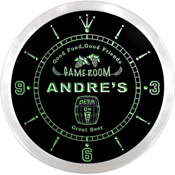 ADVPRO Andre's Bar & Grill Game Room Custom Name Neon Sign Clock ncx0217-tm - Green
