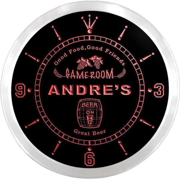 ADVPRO Andre's Bar & Grill Game Room Custom Name Neon Sign Clock ncx0217-tm - Red