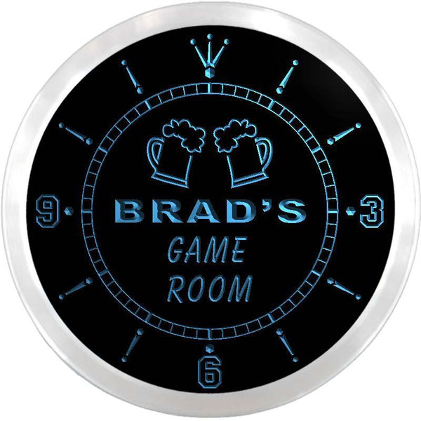 ADVPRO Brad's Game Room Beer Bar Custom Name Neon Sign Clock ncx0219-tm - Blue