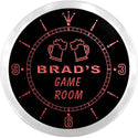 ADVPRO Brad's Game Room Beer Bar Custom Name Neon Sign Clock ncx0219-tm - Red