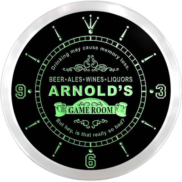 ADVPRO Arnold's Tavern Game Room Bar Custom Name Neon Sign Clock ncx0221-tm - Green