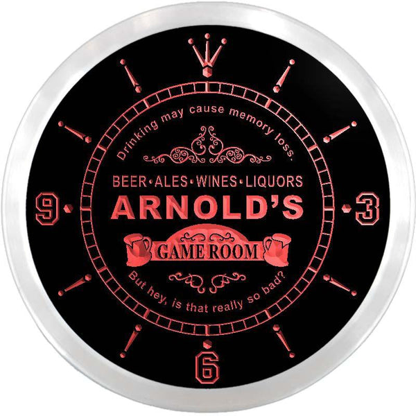ADVPRO Arnold's Tavern Game Room Bar Custom Name Neon Sign Clock ncx0221-tm - Red