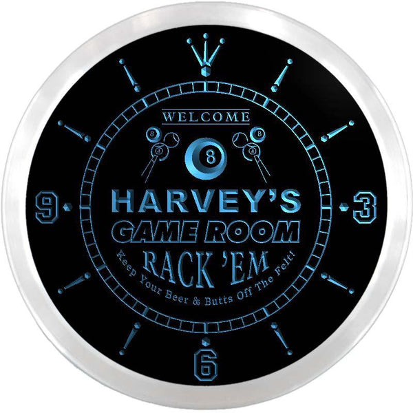 ADVPRO Harvey's Pool Game Room Bar Custom Name Neon Sign Clock ncx0222-tm - Blue