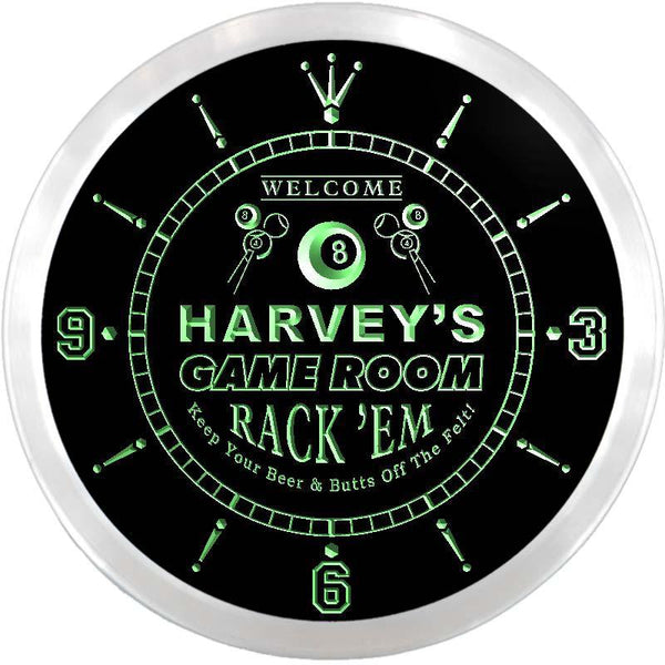 ADVPRO Harvey's Pool Game Room Bar Custom Name Neon Sign Clock ncx0222-tm - Green