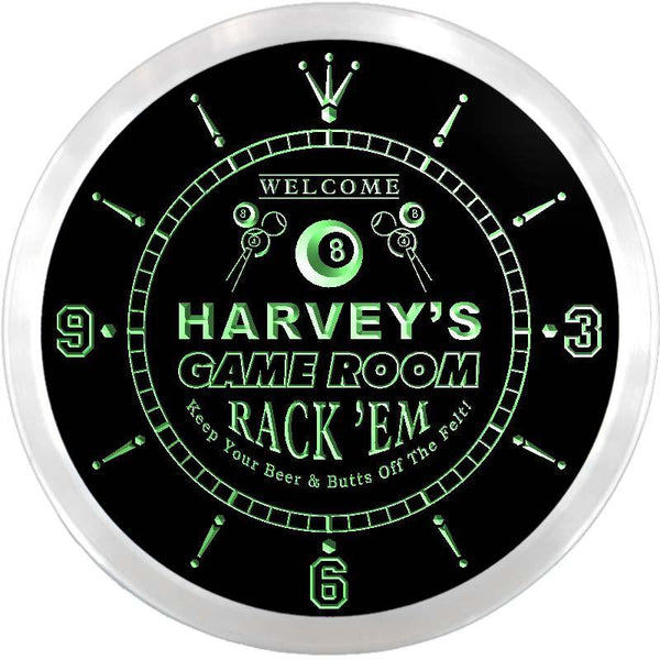 ADVPRO Harvey's Pool Game Room Bar Custom Name Neon Sign Clock ncx0222-tm - Green