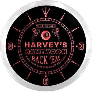 ADVPRO Harvey's Pool Game Room Bar Custom Name Neon Sign Clock ncx0222-tm - Red