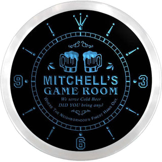 ADVPRO Mitchell's Social Club Game Room Custom Name Neon Sign Clock ncx0223-tm - Blue