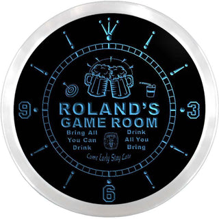 ADVPRO Roland's Game Room Bar Beer Custom Name Neon Sign Clock ncx0224-tm - Blue