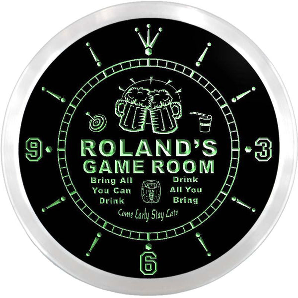 ADVPRO Roland's Game Room Bar Beer Custom Name Neon Sign Clock ncx0224-tm - Green