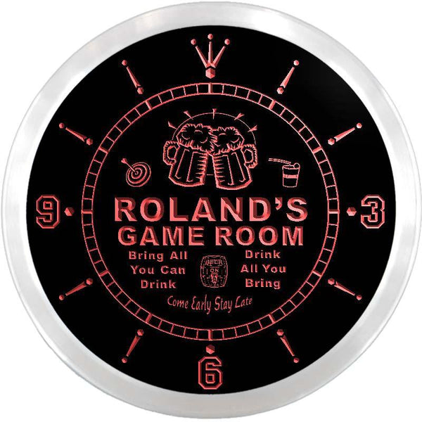 ADVPRO Roland's Game Room Bar Beer Custom Name Neon Sign Clock ncx0224-tm - Red