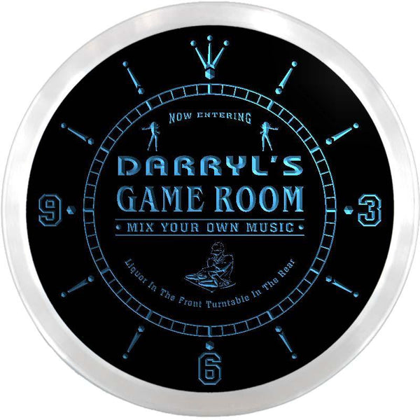 ADVPRO Darryl's DJ Game Room Custom Name Neon Sign Clock ncx0232-tm - Blue
