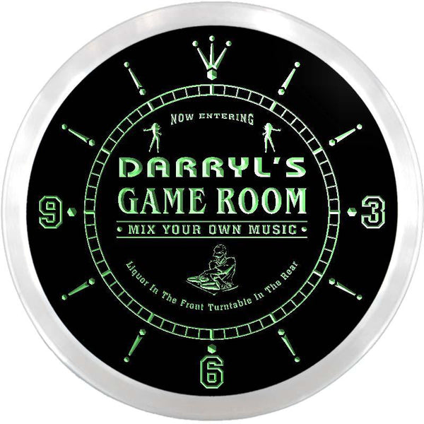 ADVPRO Darryl's DJ Game Room Custom Name Neon Sign Clock ncx0232-tm - Green