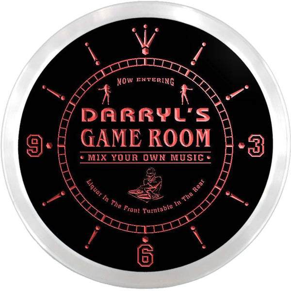 ADVPRO Darryl's DJ Game Room Custom Name Neon Sign Clock ncx0232-tm - Red