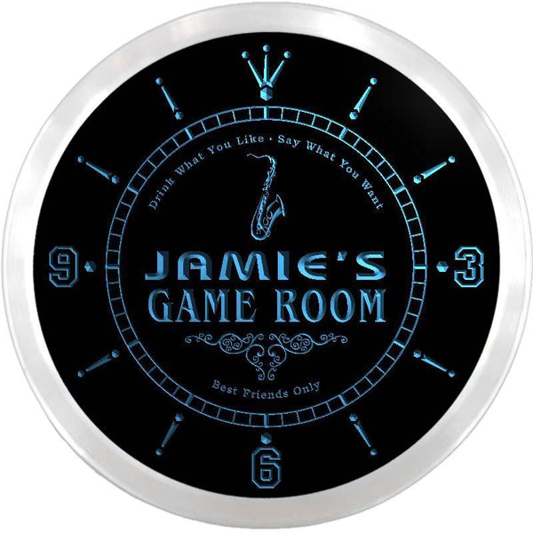 ADVPRO Jamie's VIP Lounge Game Room Custom Name Neon Sign Clock ncx0233-tm - Blue