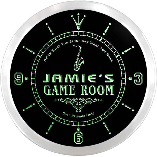 ADVPRO Jamie's VIP Lounge Game Room Custom Name Neon Sign Clock ncx0233-tm - Green