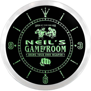 ADVPRO Neil's Fight Club Game Room Custom Name Neon Sign Clock ncx0234-tm - Green