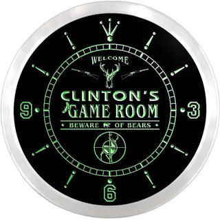 ADVPRO Clinton's Hunter Game Room Custom Name Neon Sign Clock ncx0236-tm - Green