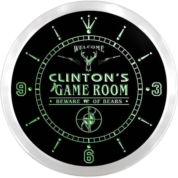 ADVPRO Clinton's Hunter Game Room Custom Name Neon Sign Clock ncx0236-tm - Green