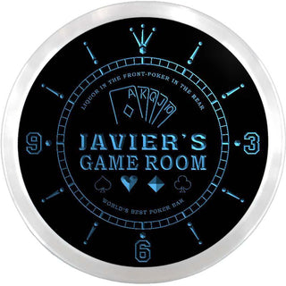 ADVPRO Javier's Best Poker Game Room Custom Name Neon Sign Clock ncx0238-tm - Blue