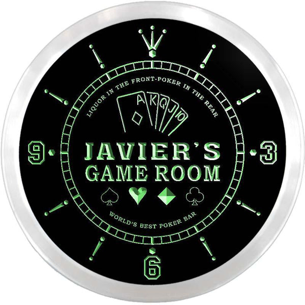 ADVPRO Javier's Best Poker Game Room Custom Name Neon Sign Clock ncx0238-tm - Green