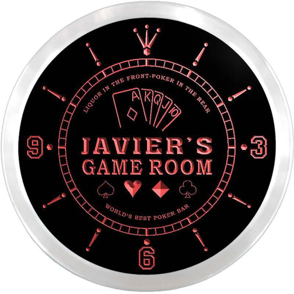 ADVPRO Javier's Best Poker Game Room Custom Name Neon Sign Clock ncx0238-tm - Red