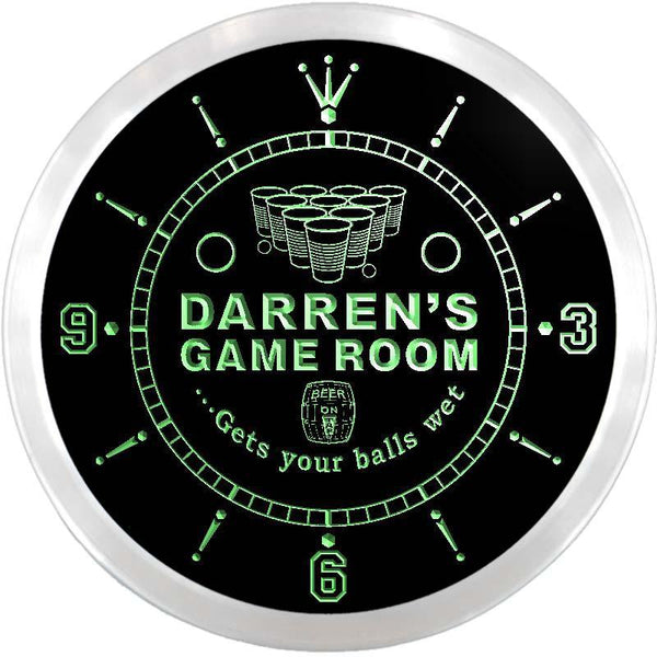 ADVPRO Darren's Beer Pong Game Room Custom Name Neon Sign Clock ncx0240-tm - Green