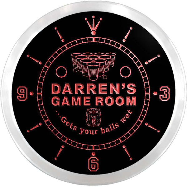 ADVPRO Darren's Beer Pong Game Room Custom Name Neon Sign Clock ncx0240-tm - Red