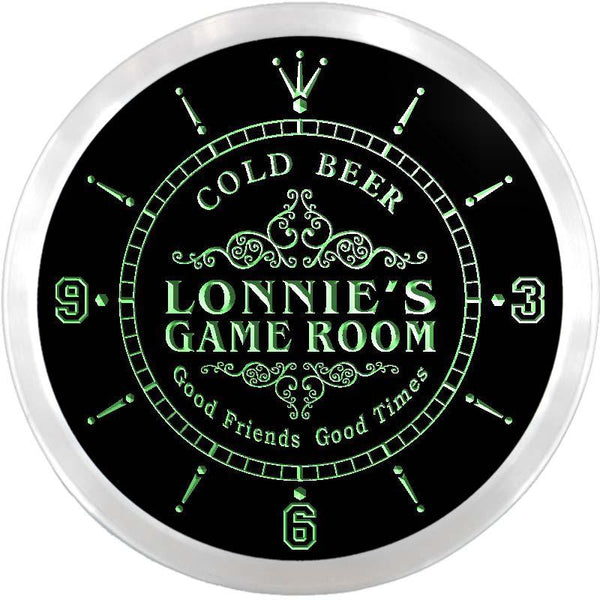 ADVPRO Lonnie's Game Room Beer Bar Custom Name Neon Sign Clock ncx0241-tm - Green