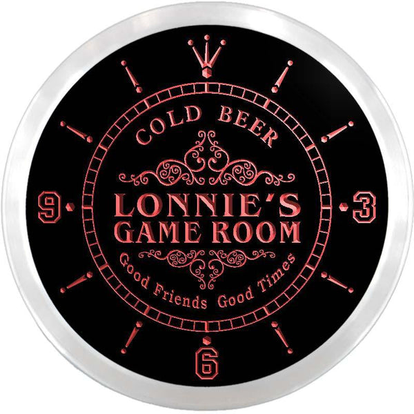 ADVPRO Lonnie's Game Room Beer Bar Custom Name Neon Sign Clock ncx0241-tm - Red