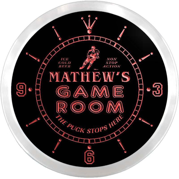 ADVPRO Mathew's Penalty Box Game Room Custom Name Neon Sign Clock ncx0242-tm - Red