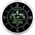 ADVPRO Ted's Garage Game Room Custom Name Neon Sign Clock ncx0243-tm - Green